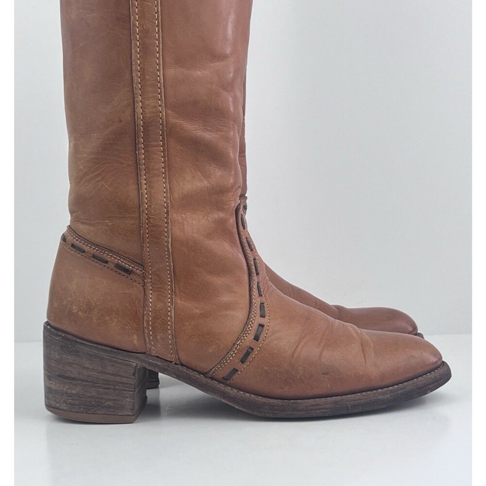 VTG Acme Campus Boots Womens 10 M Tan Cognac Leather Tall Boots Western USA - Picture 3 of 16